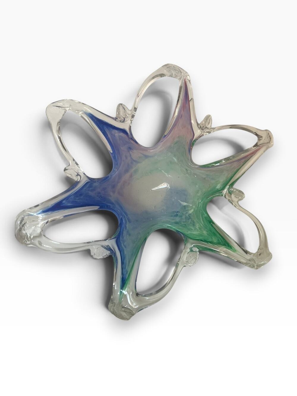 Italian Murano Lavorazione Millefiori Glass Starfish Bowl Cobalt Blue Pink Green